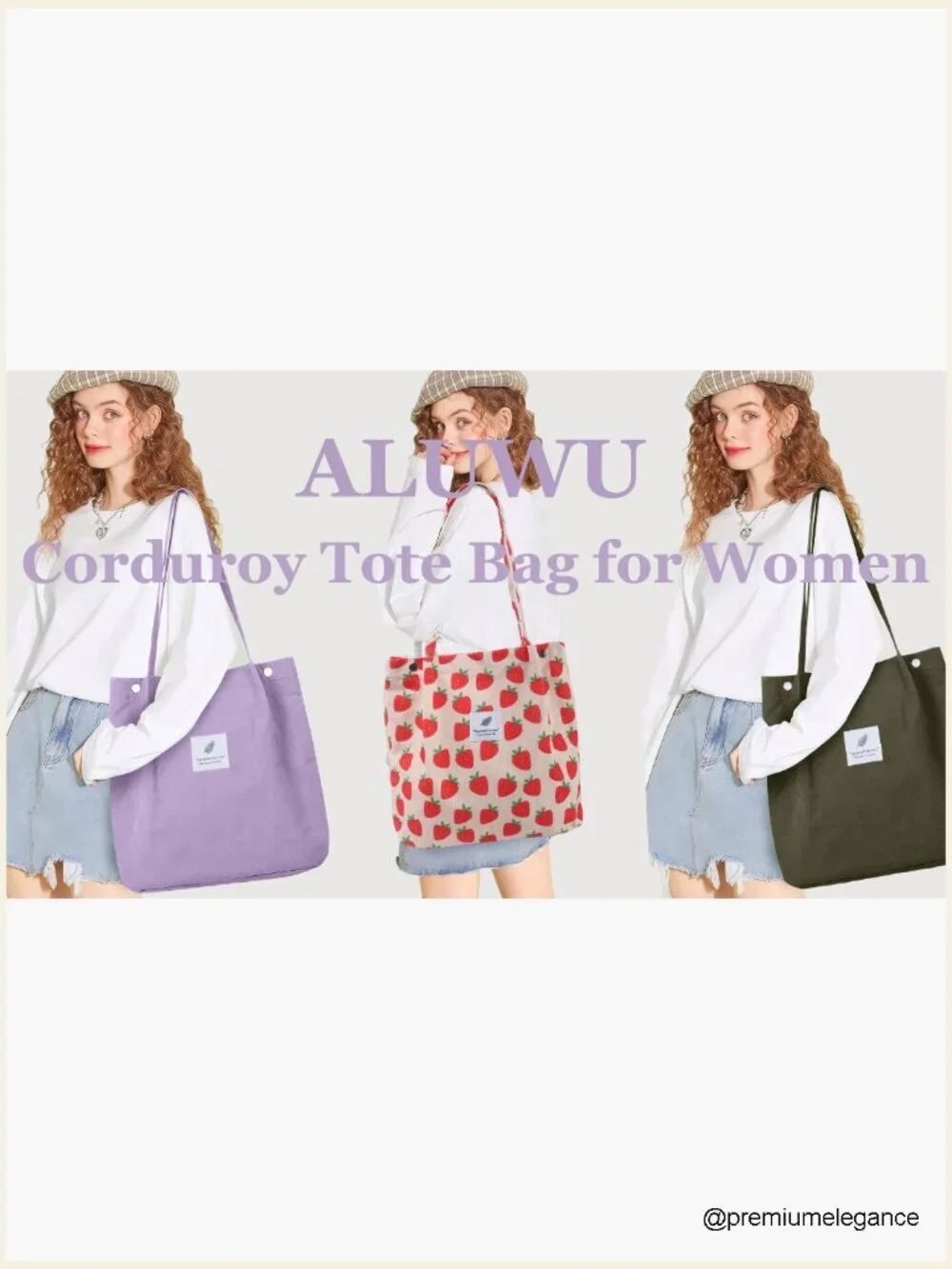 Corduroy Tote Bag for Women - Small Canvas Shoulder Purse with Pockets